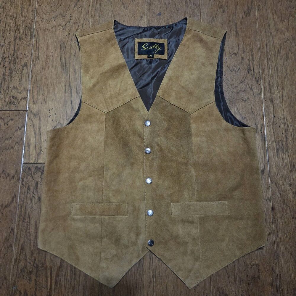 Scully Vest Mens Medium Brown Suede Leather Western Cowboy Lined Button Pockets